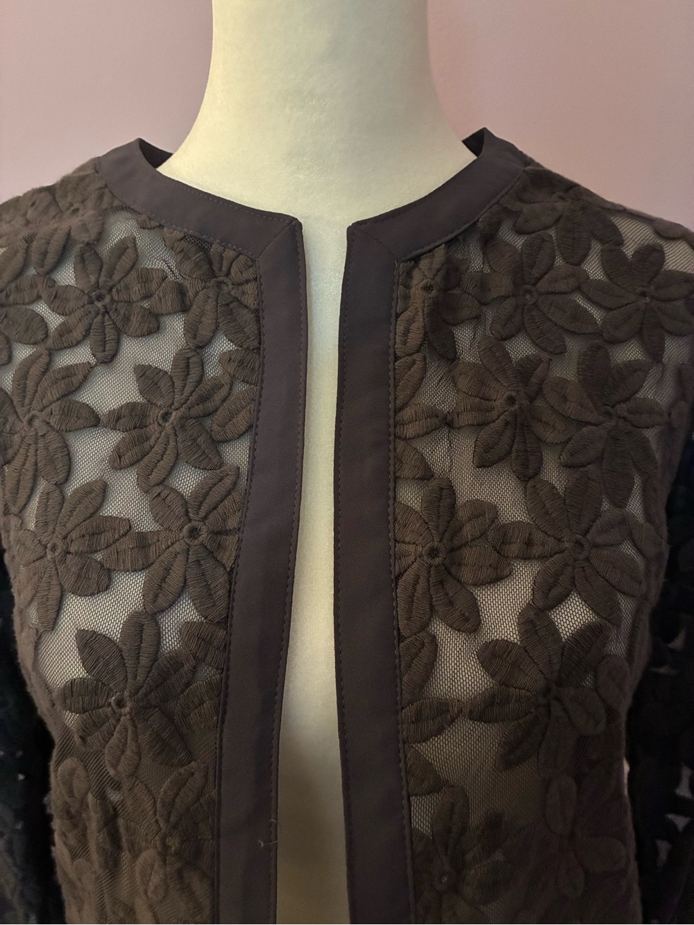 Women’s Floral Lace Open-Front Jacket/Cardigan in Dark Gray/Slate